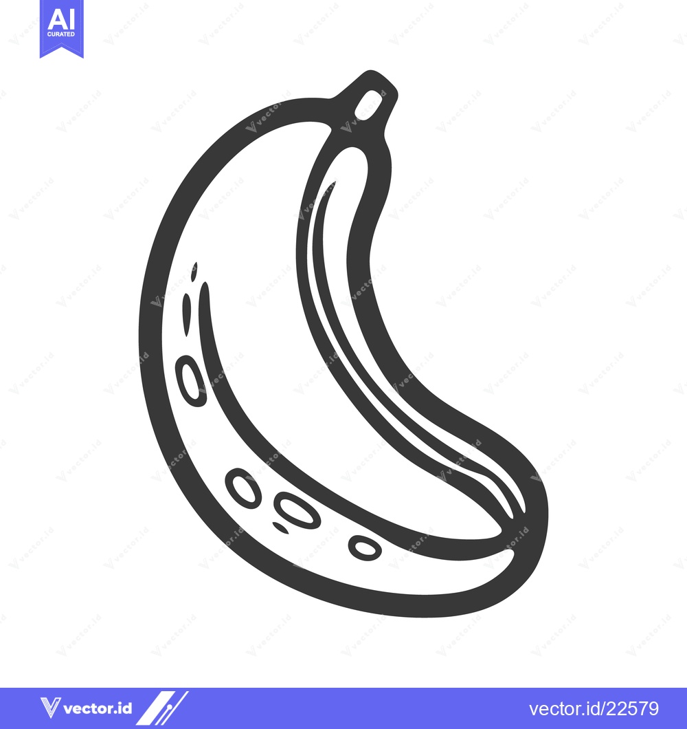 Premium Vector dari A Single Cartoon Banana Presented in Black and White Color