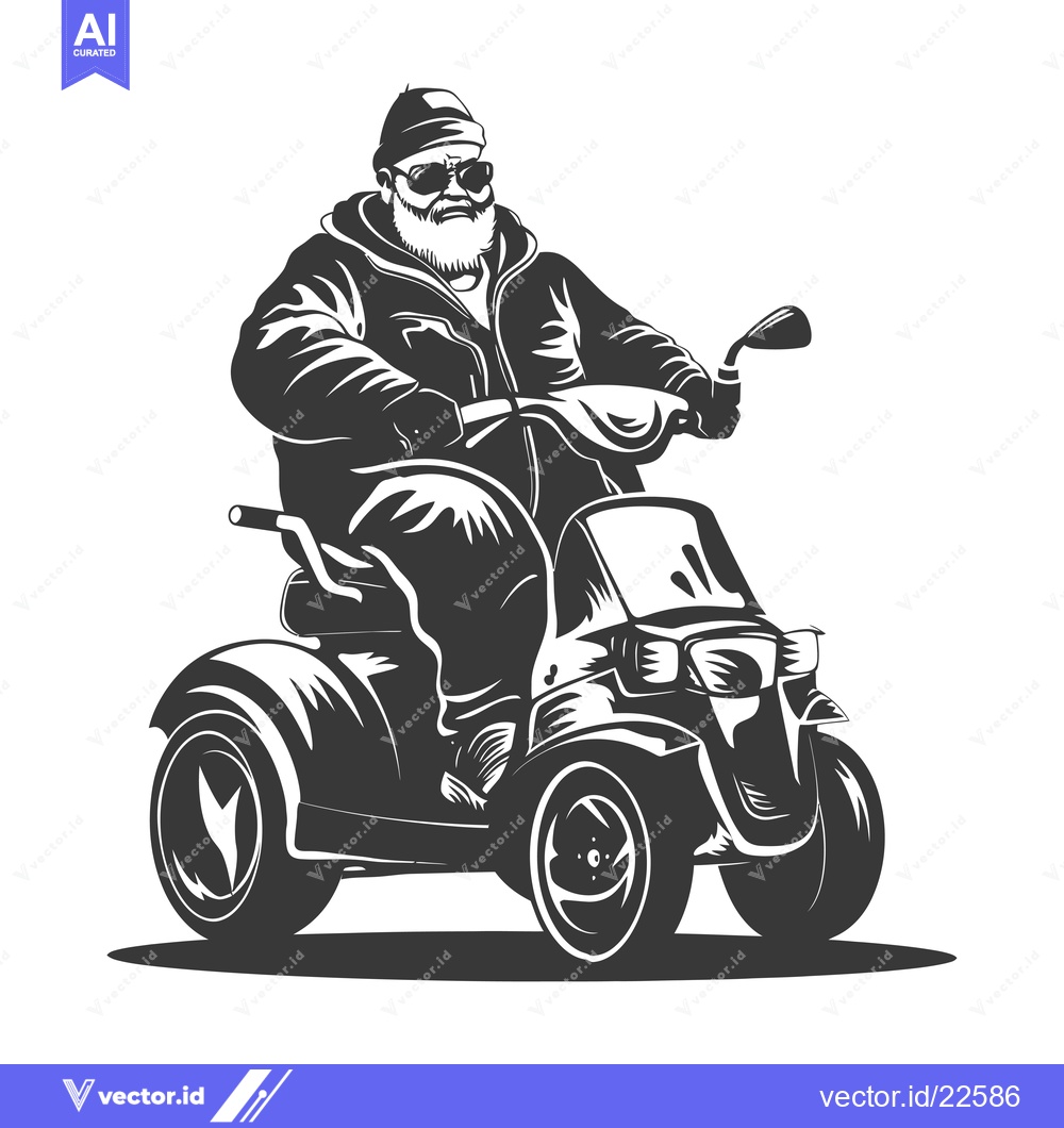 Premium Vector dari Bearded Man in Hat Driving a Trike with a Golf Club