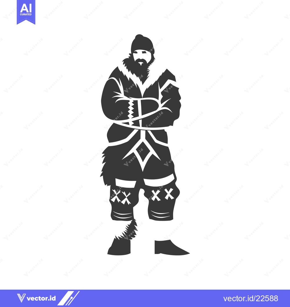 Premium Vector of Bearded man in thick winter clothing standing with arms crossed.