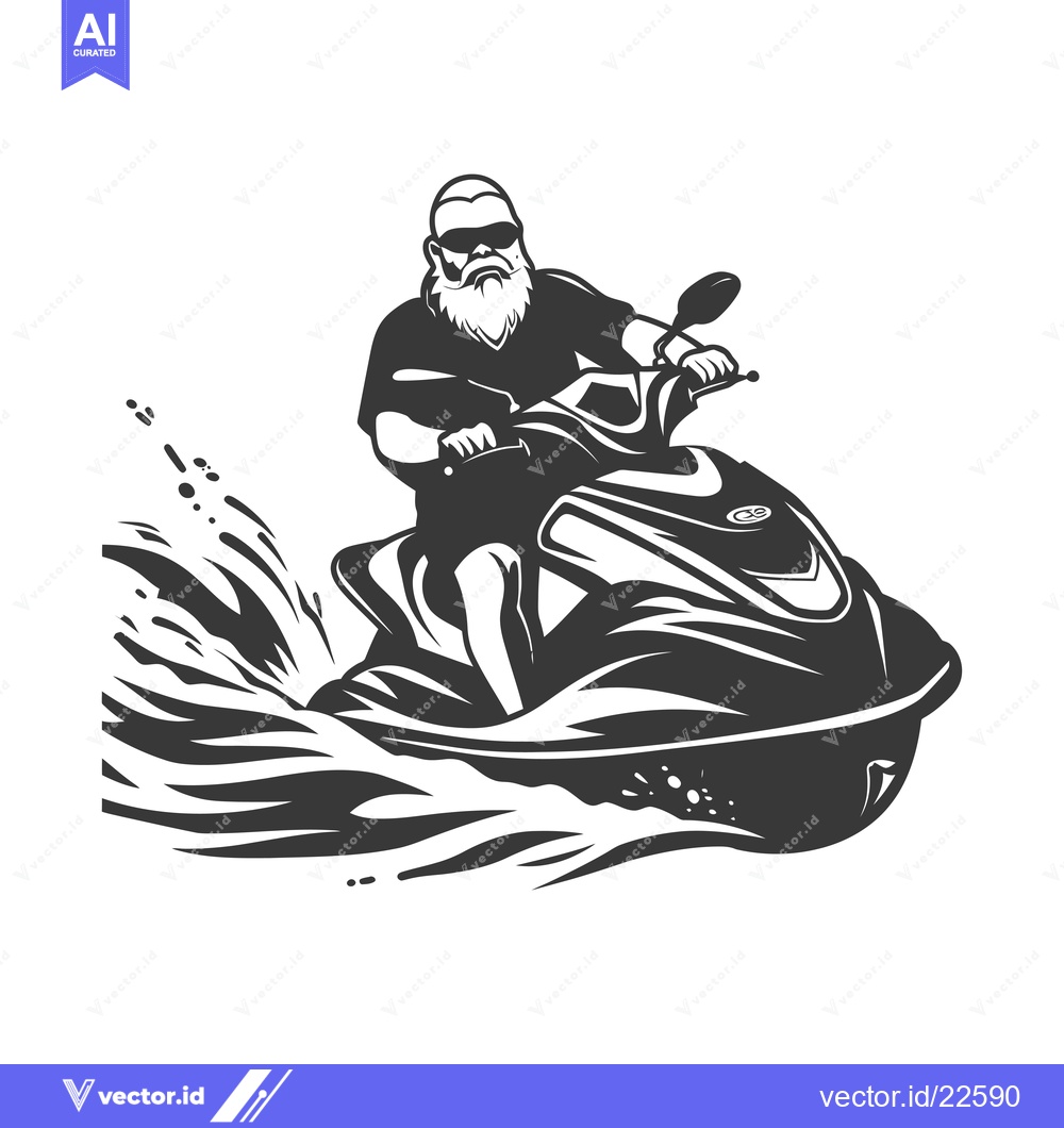 Premium Vector dari Bearded man riding a jet ski through waves