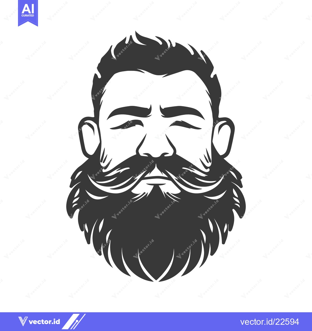 Premium Vector dari A black and white illustration of a bearded man portrait