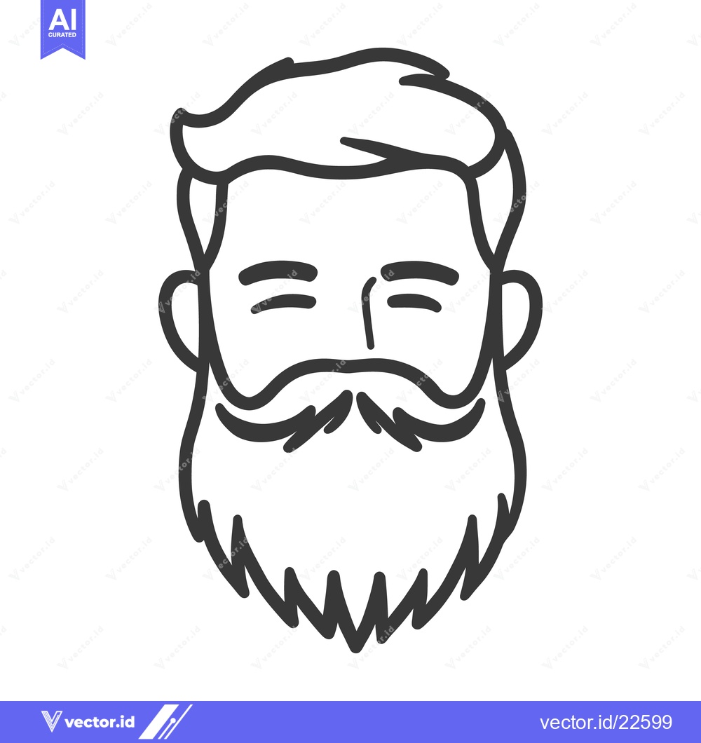 Premium Vector of A Simple Black And White Illustration Of A Bearded Man