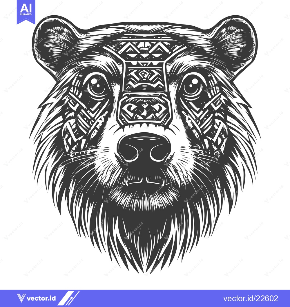 Premium Vector dari Bear Head with Geometric Tribal Pattern