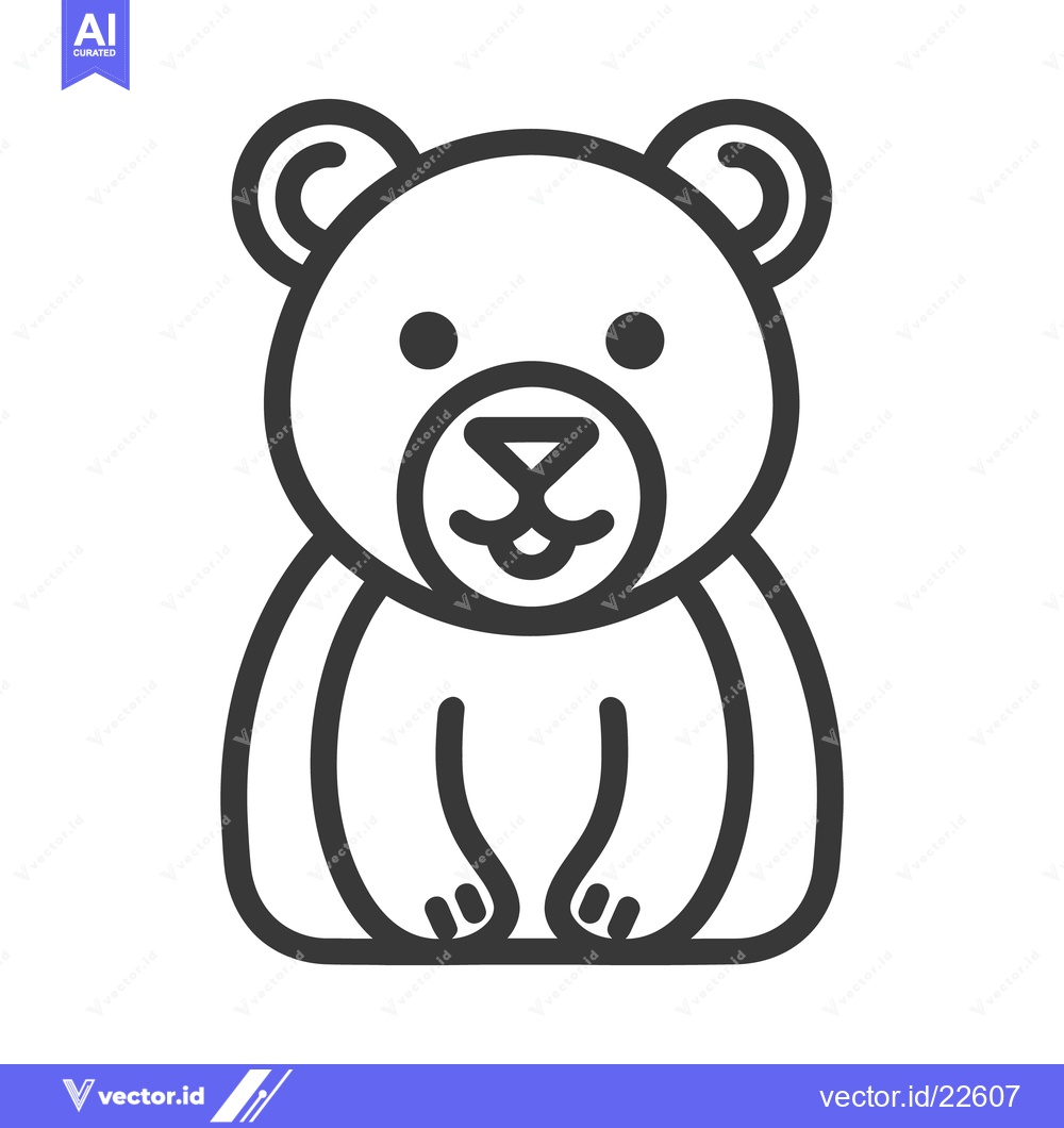 Premium Vector of An illustrated cartoon bear is sitting upright on a white background