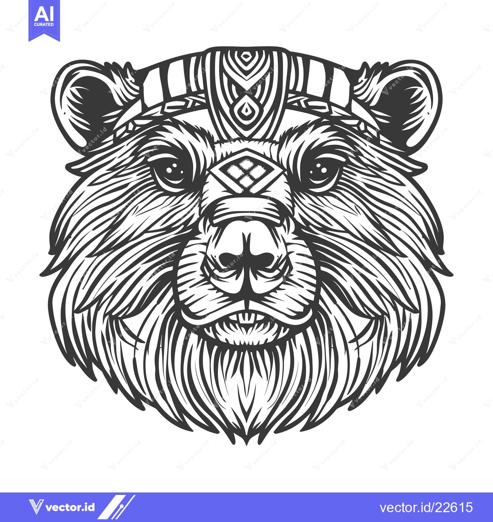Premium Vector dari Bear's Face with Tribal Pattern Headband