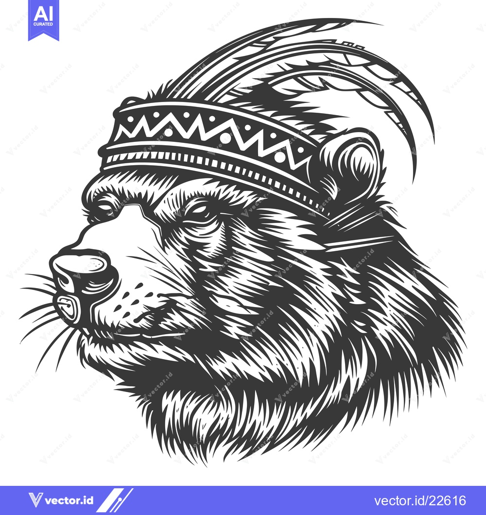 Premium Vector of Bear with Native American Headdress