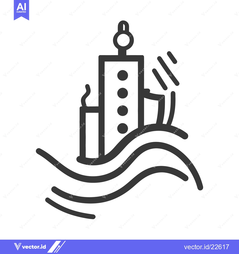 Premium Vector dari A detailed illustration depicts a structure emitting light over water