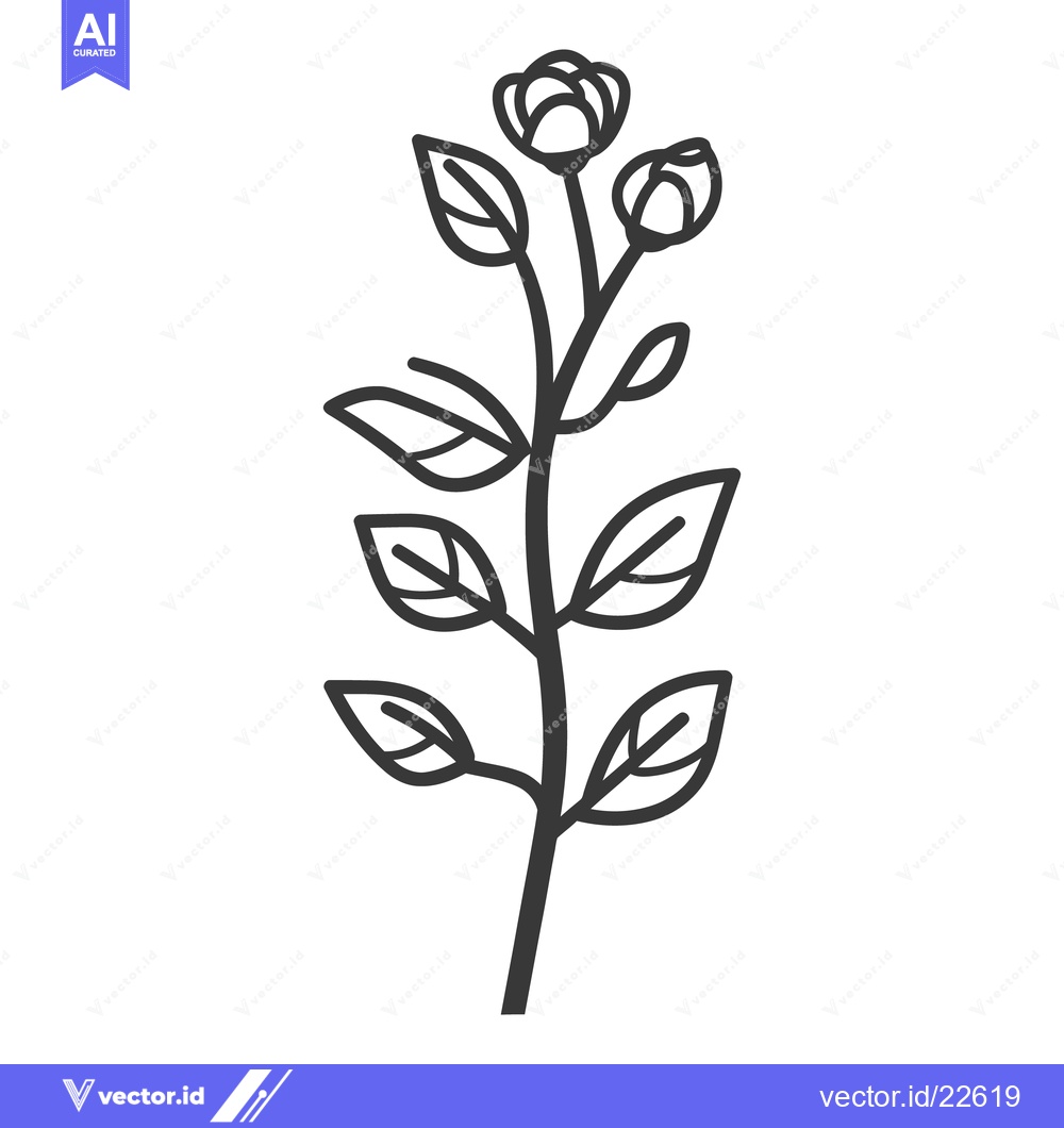Premium Vector of Detailed monochrome illustration of a blooming flower stem on white