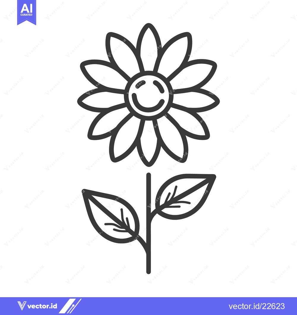 Premium Vector dari Smiling cheerful flower with stem and green leaves illustration