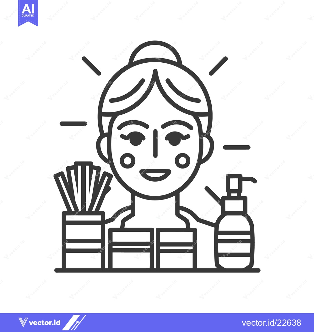 Premium Vector dari A smiling woman surrounded by beauty products in black and white