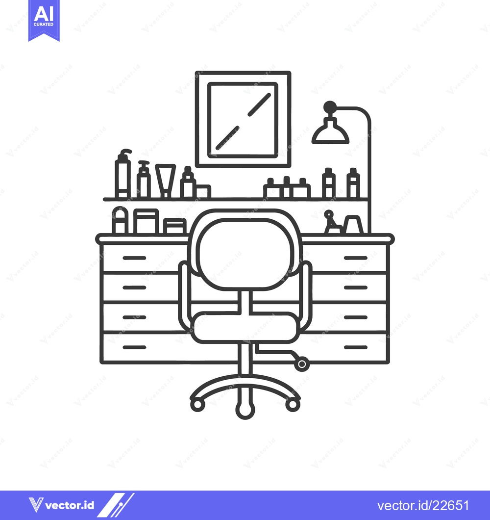 Premium Vector of A minimalist illustration depicting a desk chair and makeup station
