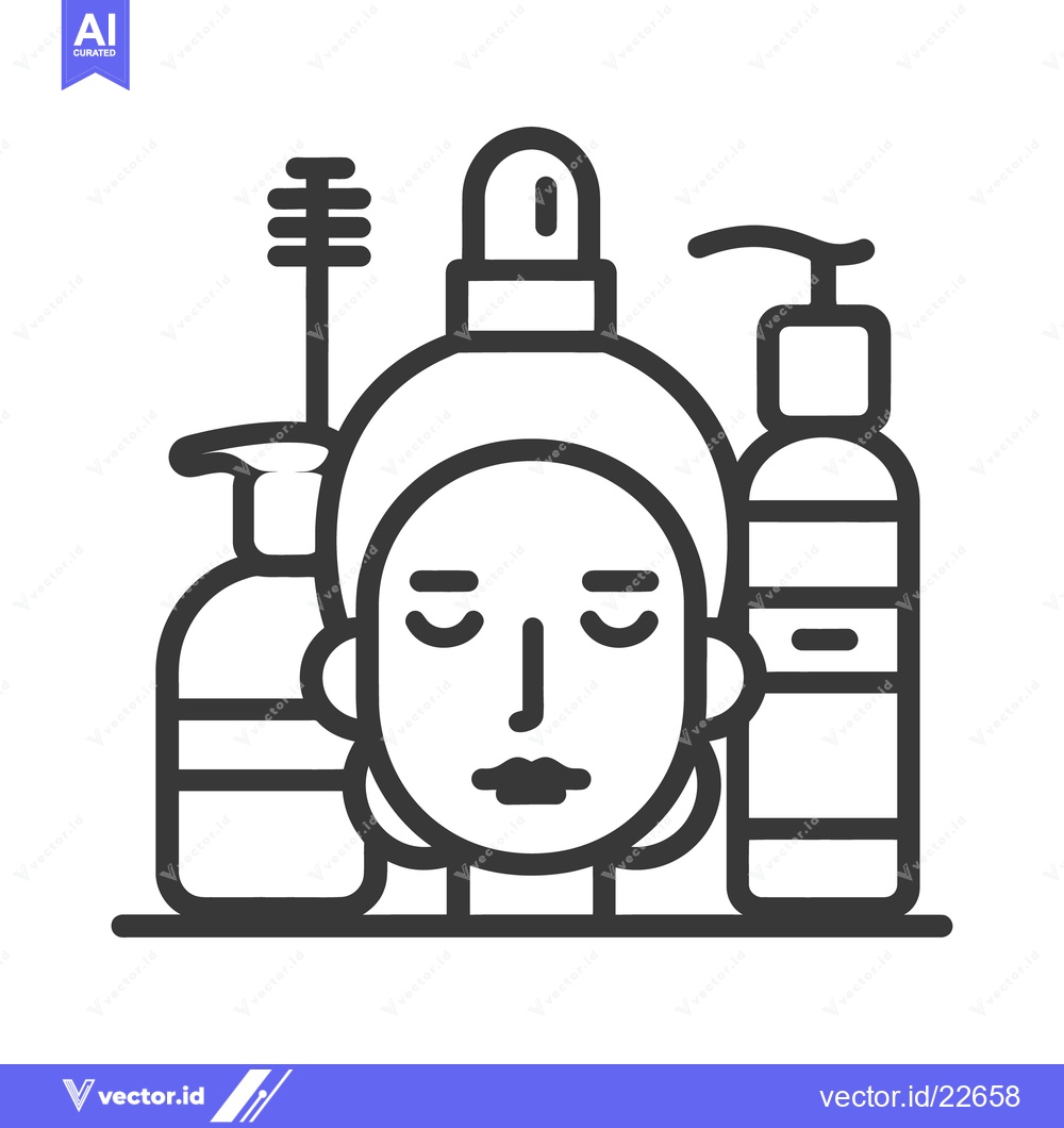 Premium Vector dari A line art illustration depicts beauty products with a face