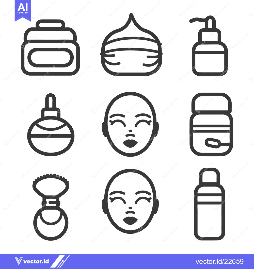 Premium Vector dari Line art icons depicting cosmetic items and facial aesthetics