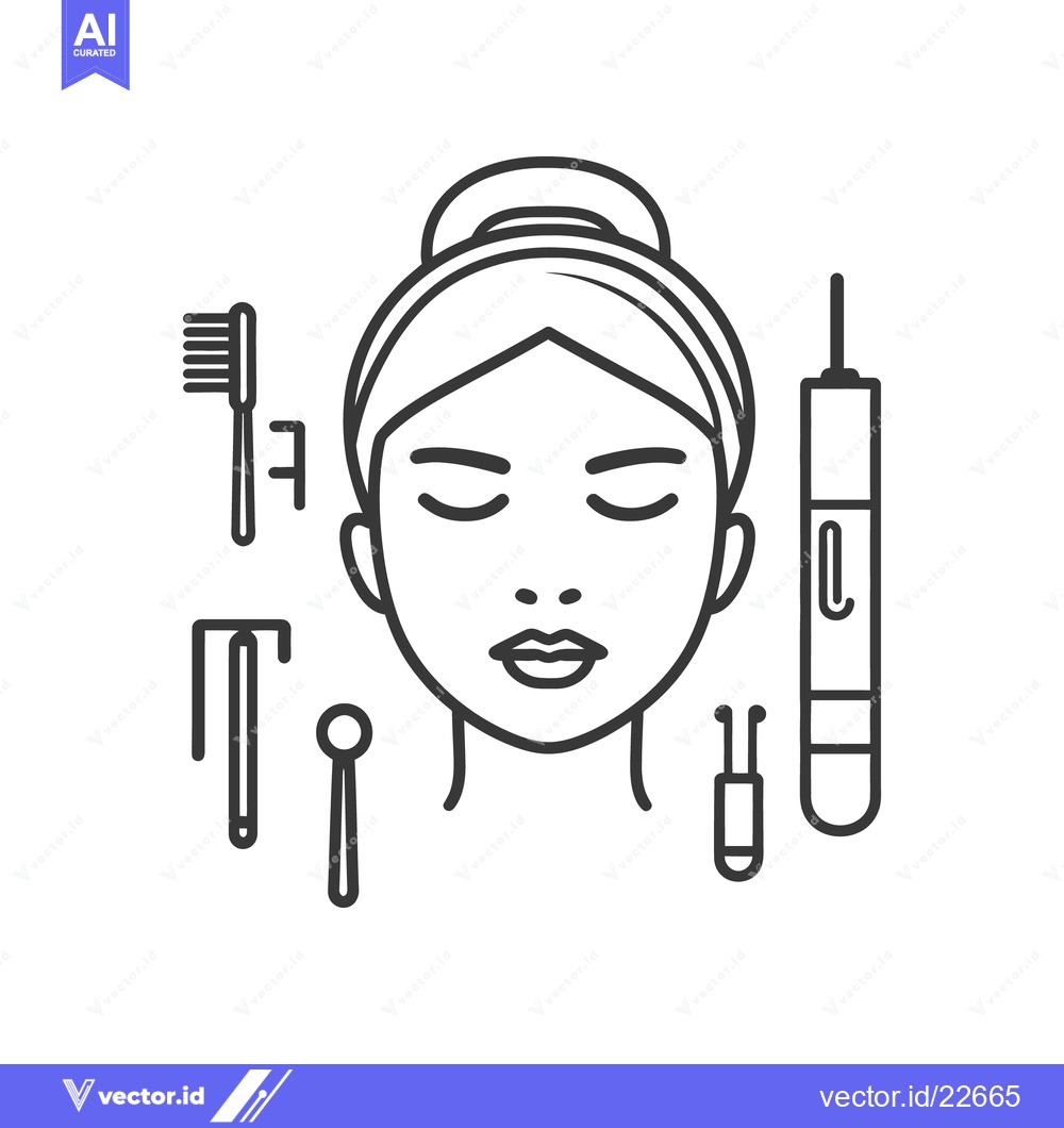 Premium Vector dari An outline illustration of a woman and related beauty tools