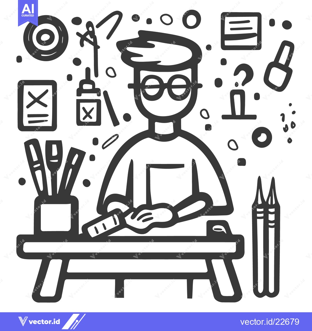 Premium Vector dari A person seated at a desk creating art using tools