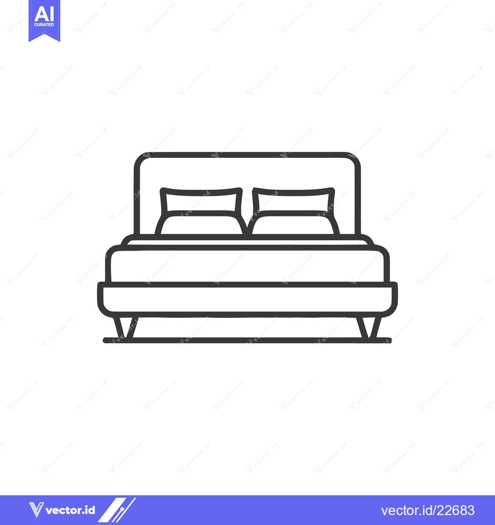 Premium Vector dari Minimalist Bed Icon: Double Bed with Pillows, Outline Style