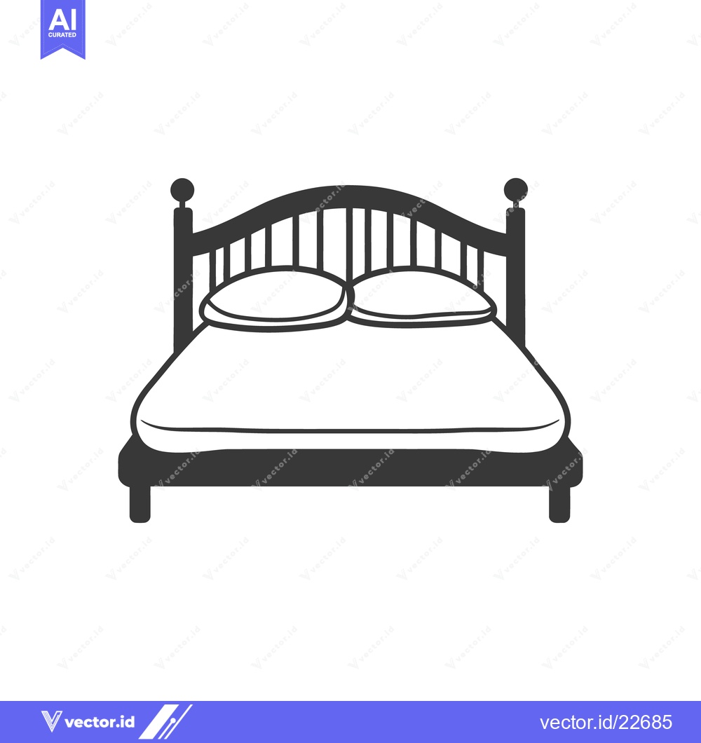 Premium Vector of A simple black and white illustration of a bed with pillows
