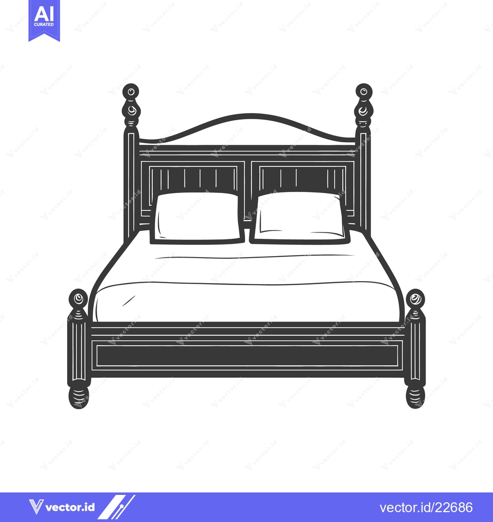 Premium Vector of A detailed monochrome illustration depicts a four poster bed and beddi