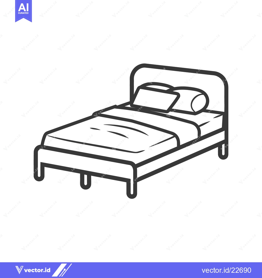 Premium Vector of Simple line drawing of a bed with pillows and bedding on it