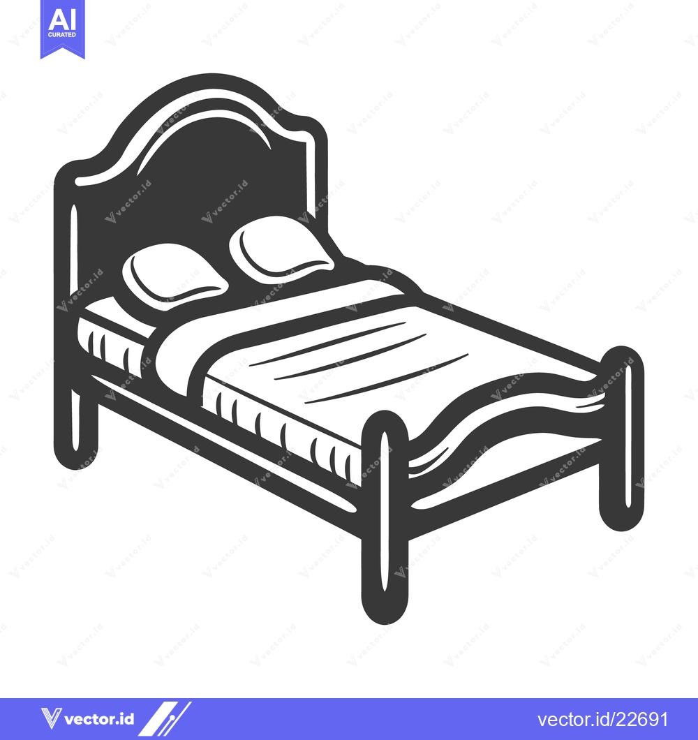 Premium Vector of A simple black and white illustration of a bedroom bed