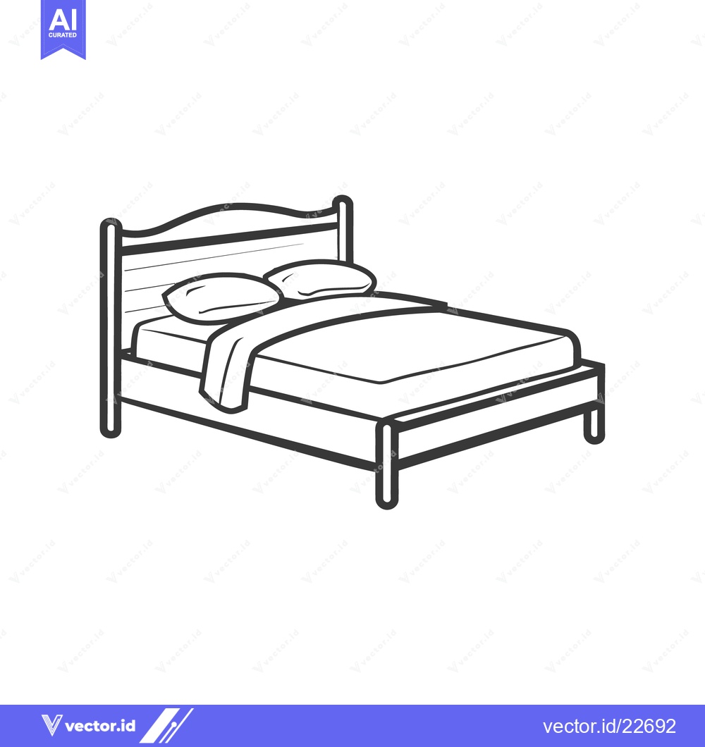 Premium Vector dari A simple black and white outline of a bed with pillows and covers