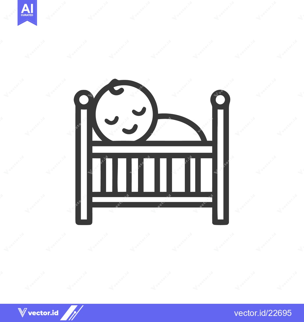 Premium Vector of Minimalist Baby Icon: Sleeping Peacefully in Crib, Outline Style