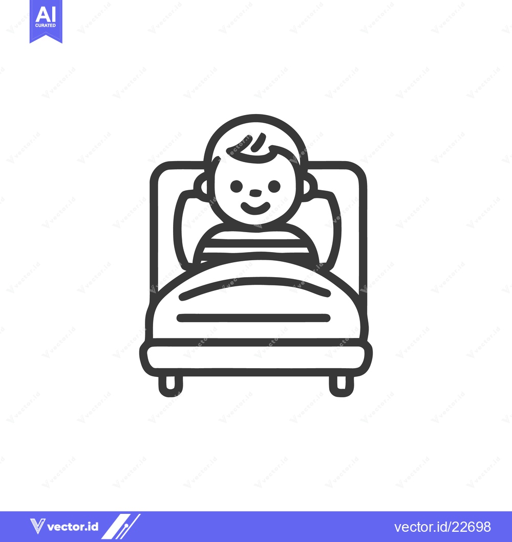 Premium Vector dari Minimalist Line Art: Smiling Child in Bed, Ready for Sleep