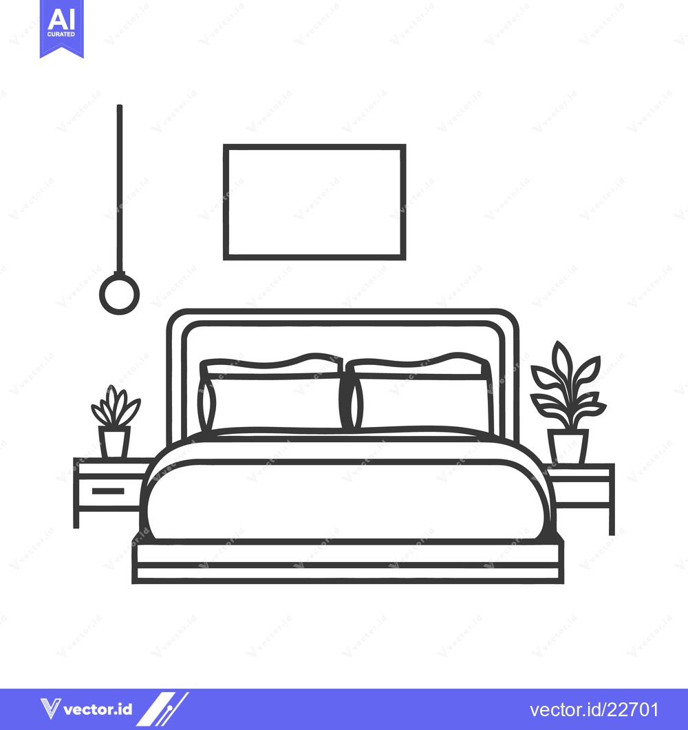 Premium Vector dari A stylized black and white illustration of a bedroom interior scene