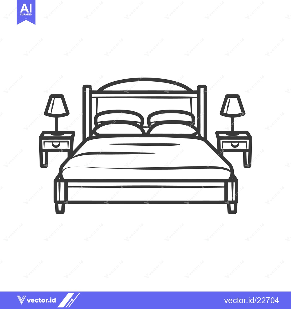 Premium Vector of A simple line drawing depicting a bedroom with furniture items