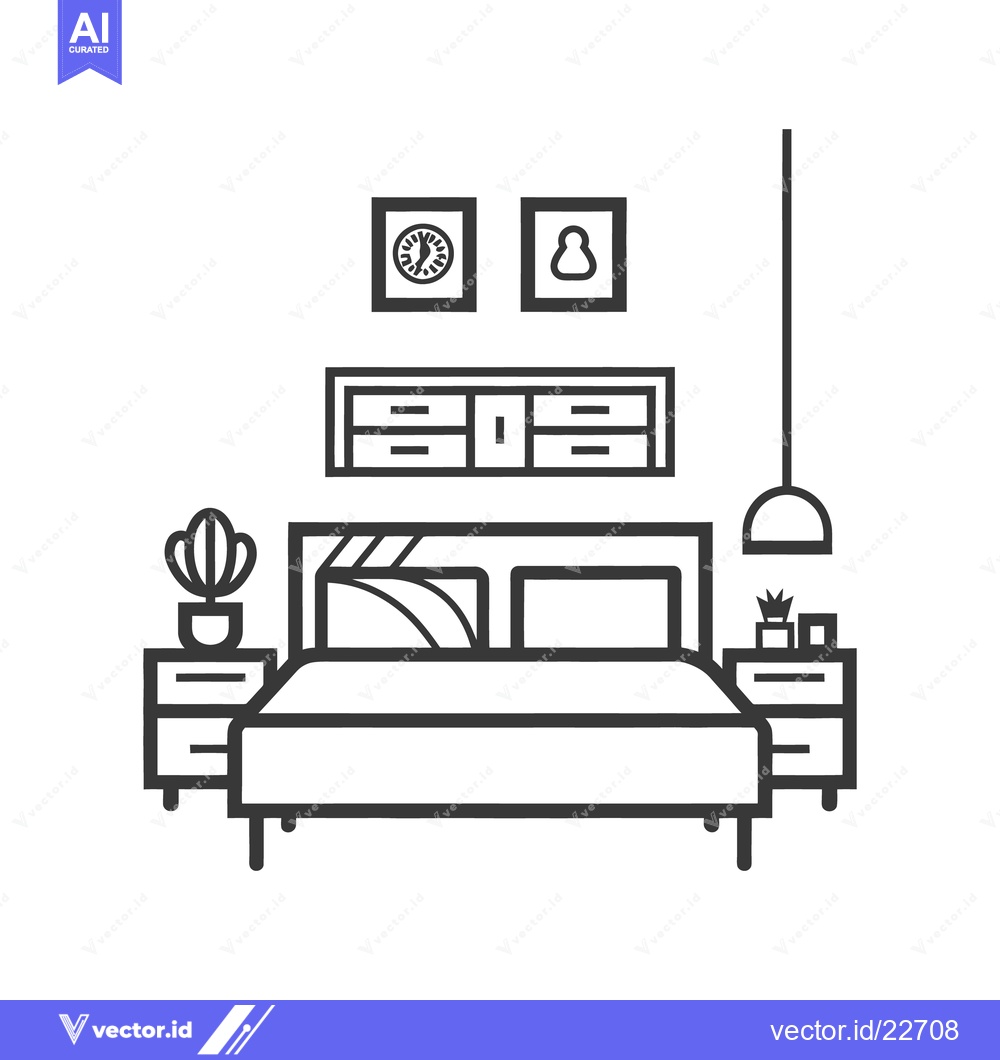 Premium Vector dari A minimalist line drawing illustrating a bedroom interior design scene