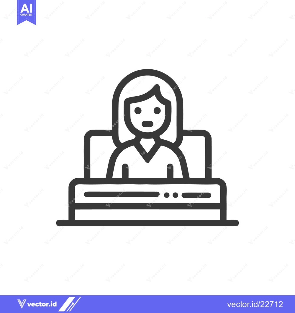 Premium Vector dari Minimalist Icon: Woman at Reception Desk, Bold Outline Style