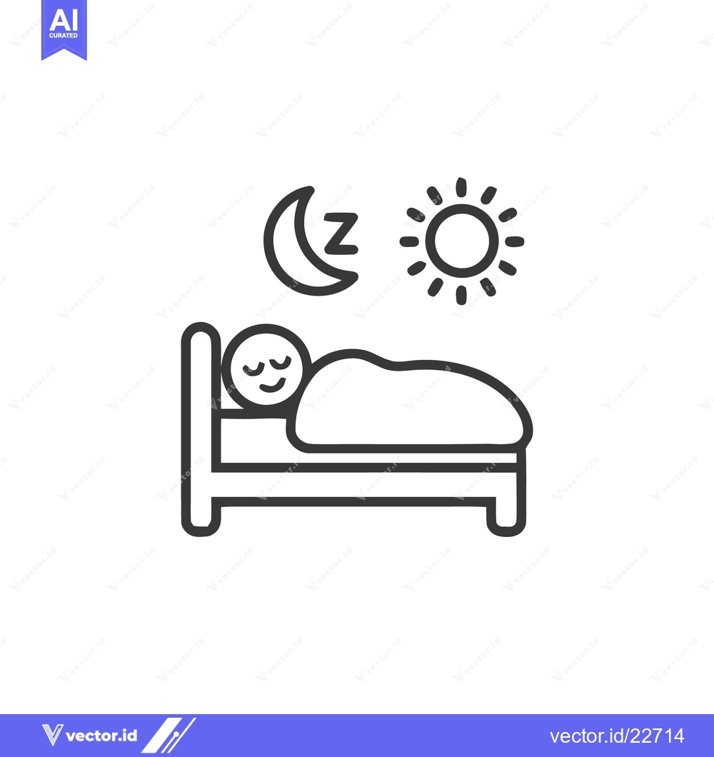 Premium Vector of Peaceful Sleep: Line Art Icon of Person Resting in Bed with Moon and S