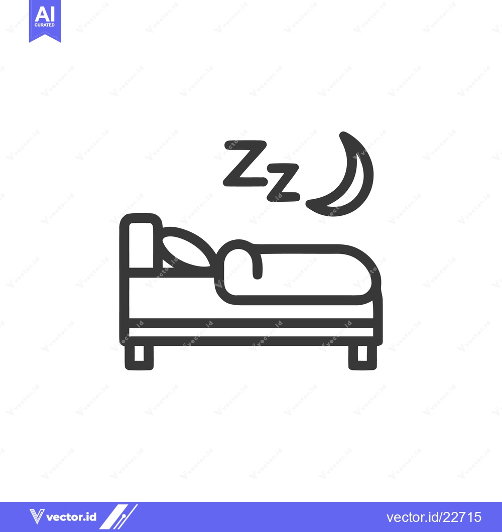 Premium Vector of Sleep Icon: Bed, Moon, and Zzz's in Minimalist Line Art