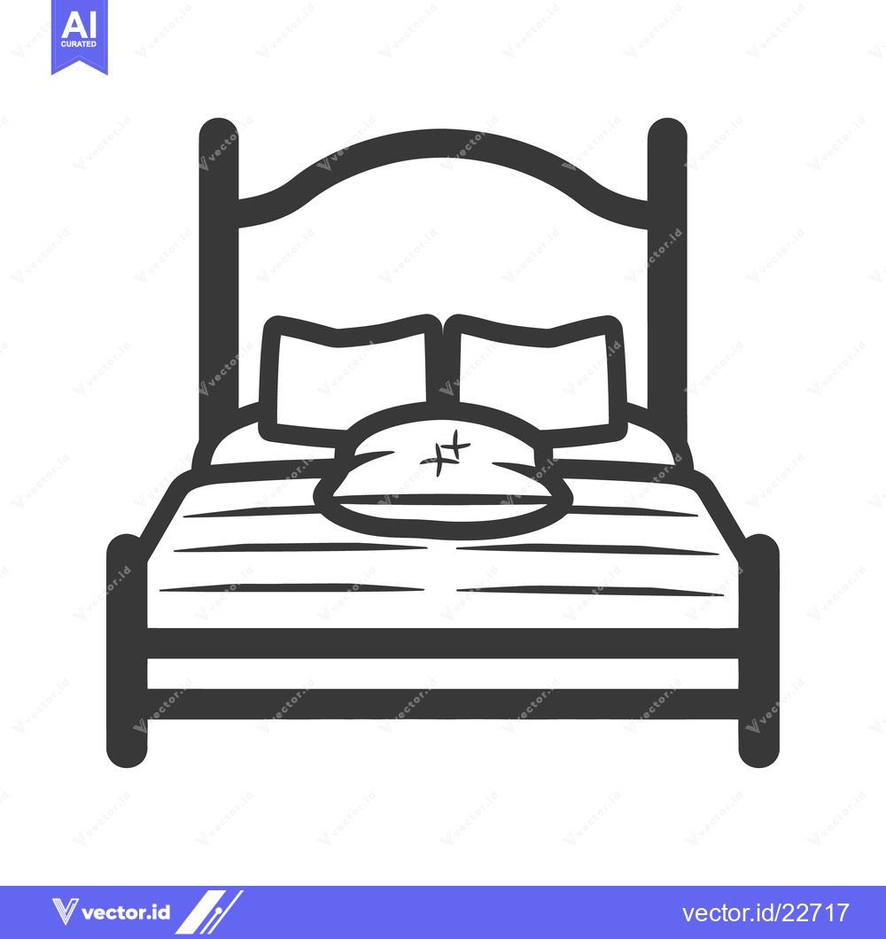 Premium Vector of A monochrome line drawing of a bed with pillows displayed