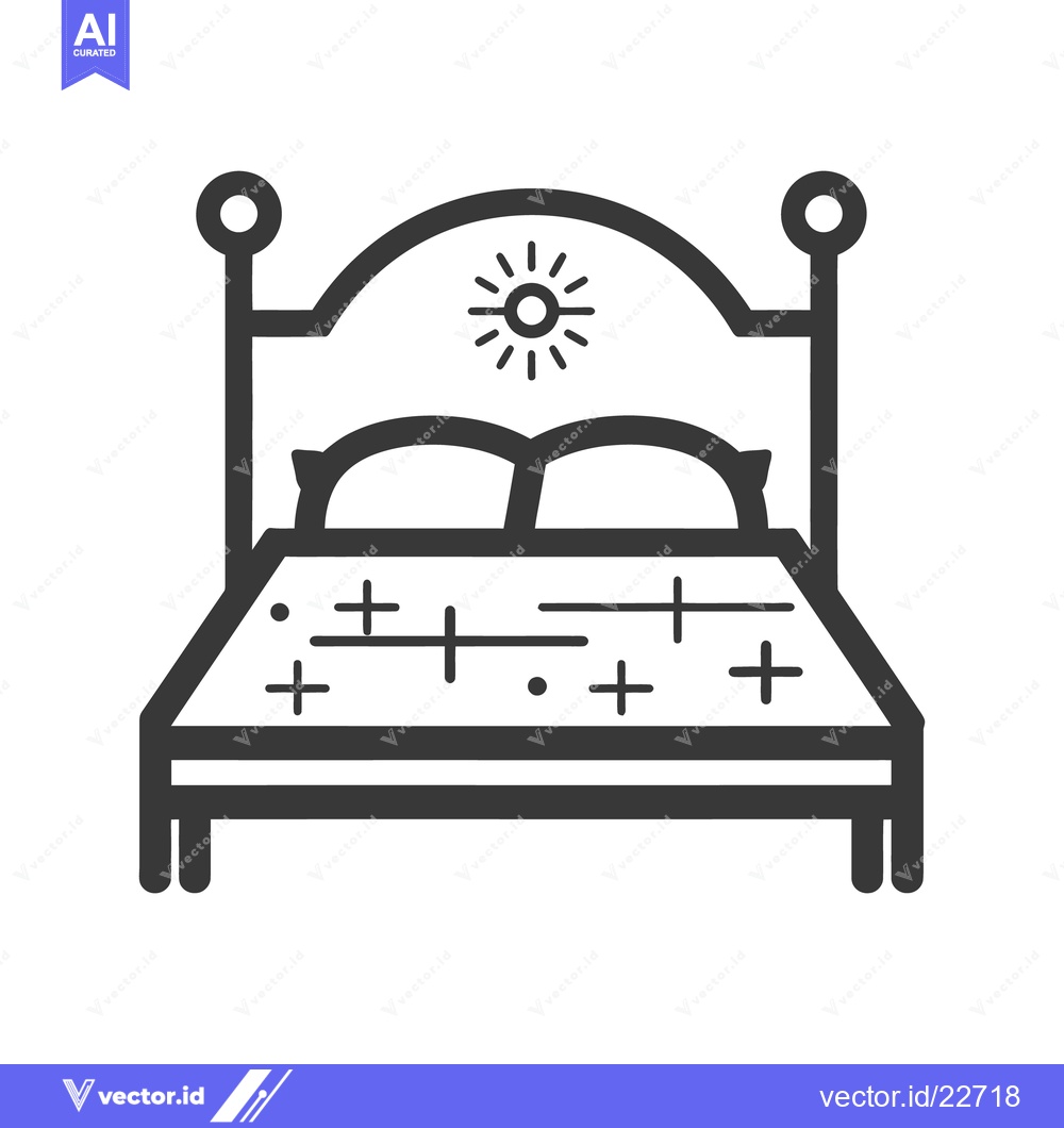 Premium Vector dari A simple line drawing shows a bed with headboard and pillows