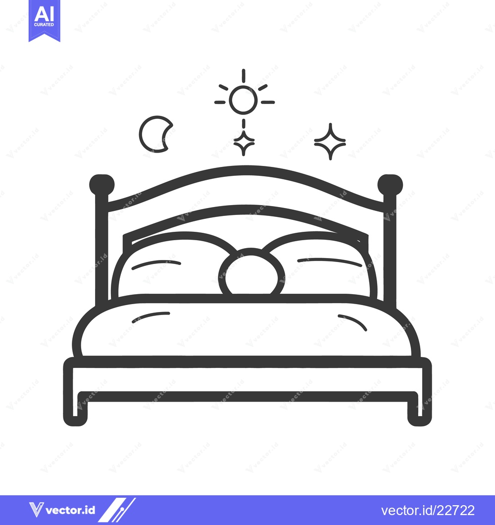 Premium Vector dari A simple line drawing depicts a bed with celestial icons