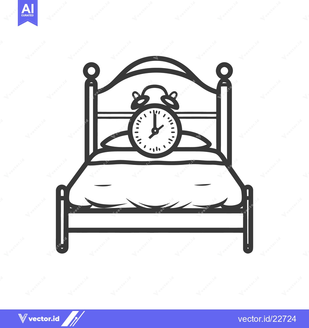Premium Vector of An illustration depicts a bed with an alarm clock resting on a pillow