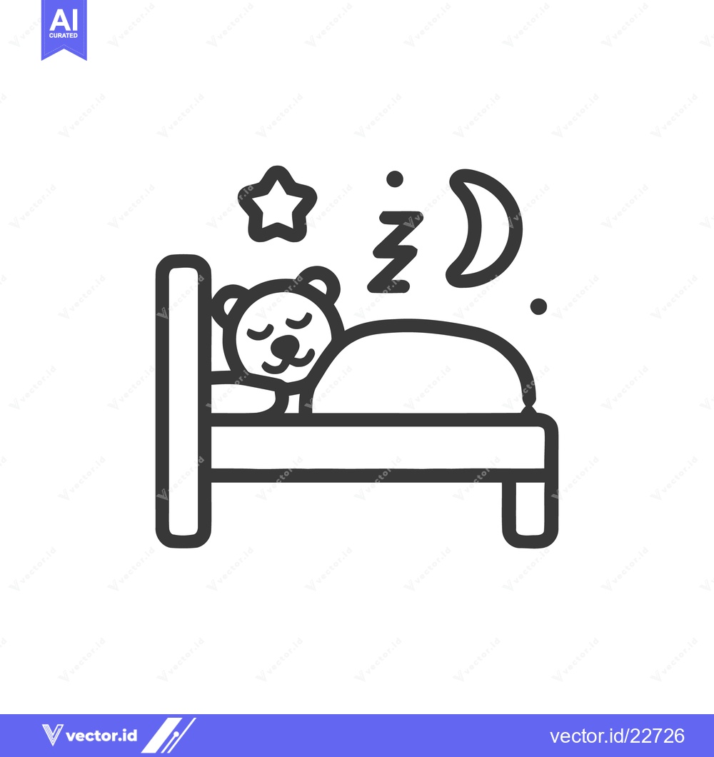 Premium Vector dari Sleeping Teddy Bear Icon with Star and Moon in Bed, Outline Style