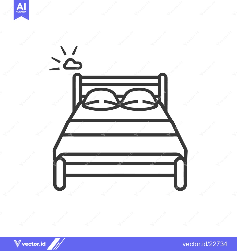 Premium Vector dari Simple black and white illustration of a bed with pillows and sunshine