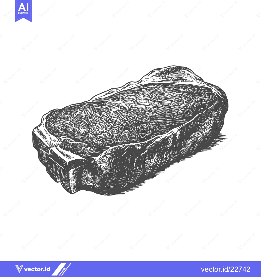 Premium Vector dari An illustrated representation of a raw meat steak in grey scale