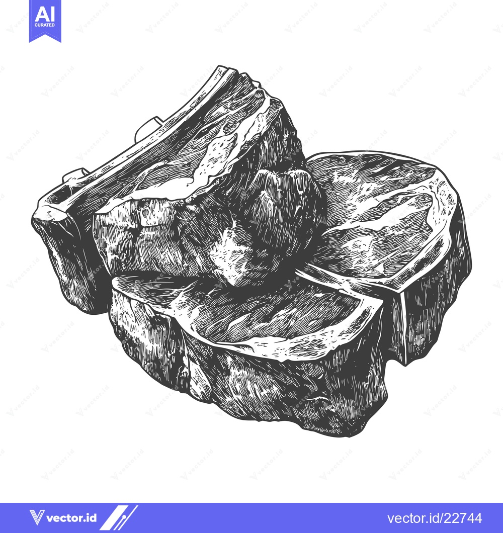 Premium Vector of Sliced Raw Steaks Depicted With Detailed Crosshatching Illustration Gr
