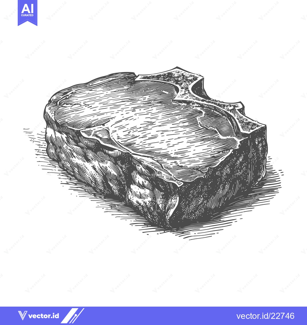 Premium Vector dari A detailed drawing shows a raw steak on a white background