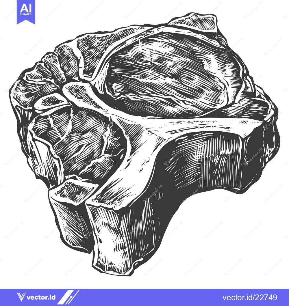 Premium Vector of A detailed grayscale drawing of a large raw steak portion