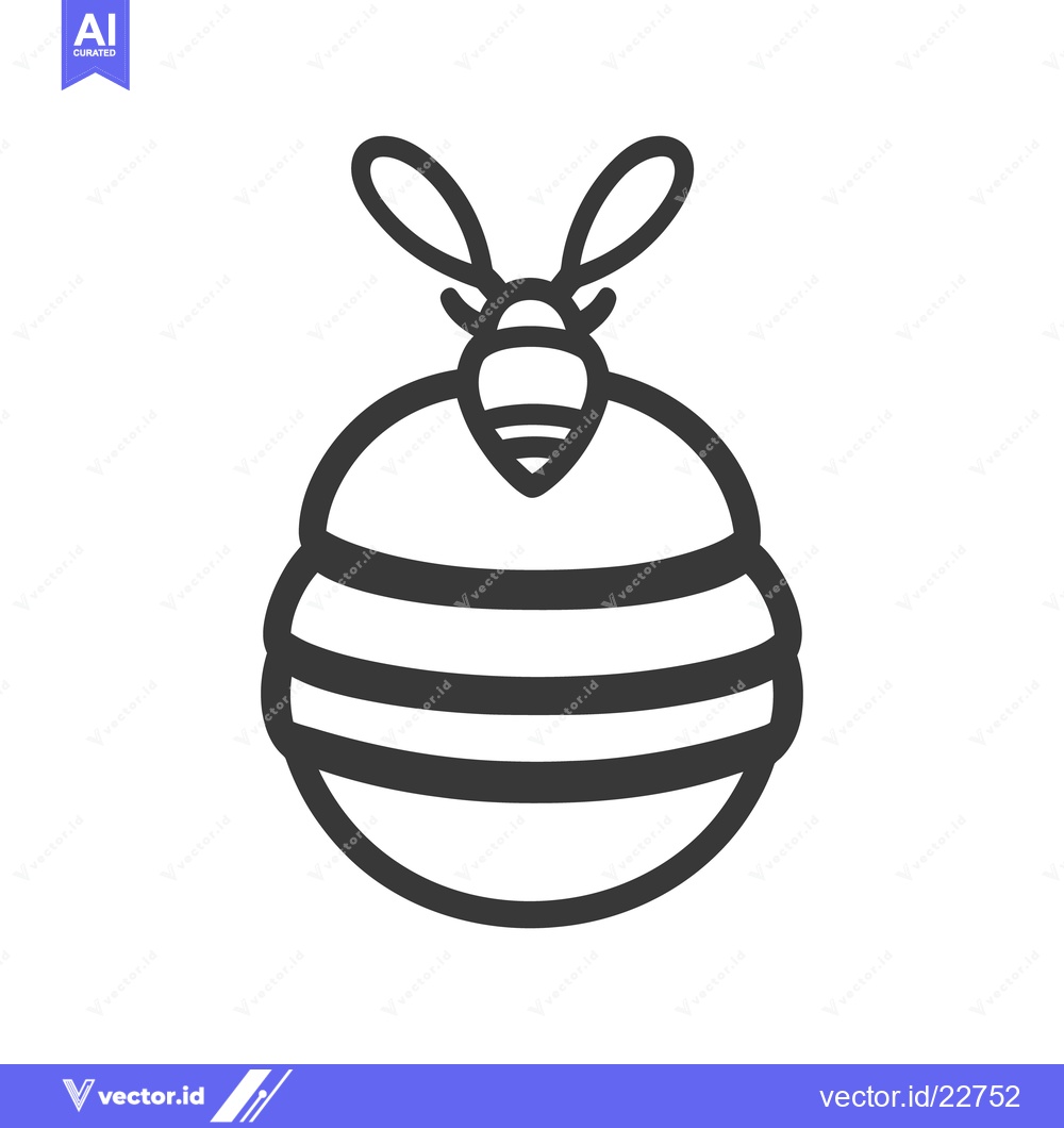 Premium Vector of A black and white drawing depicts a stylized beehive and bee