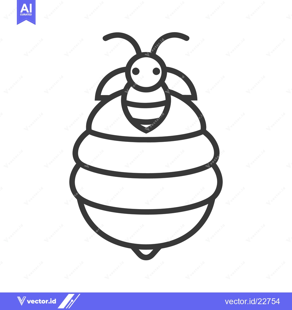 Premium Vector dari Stylized illustration of a bee resting on a striped beehive