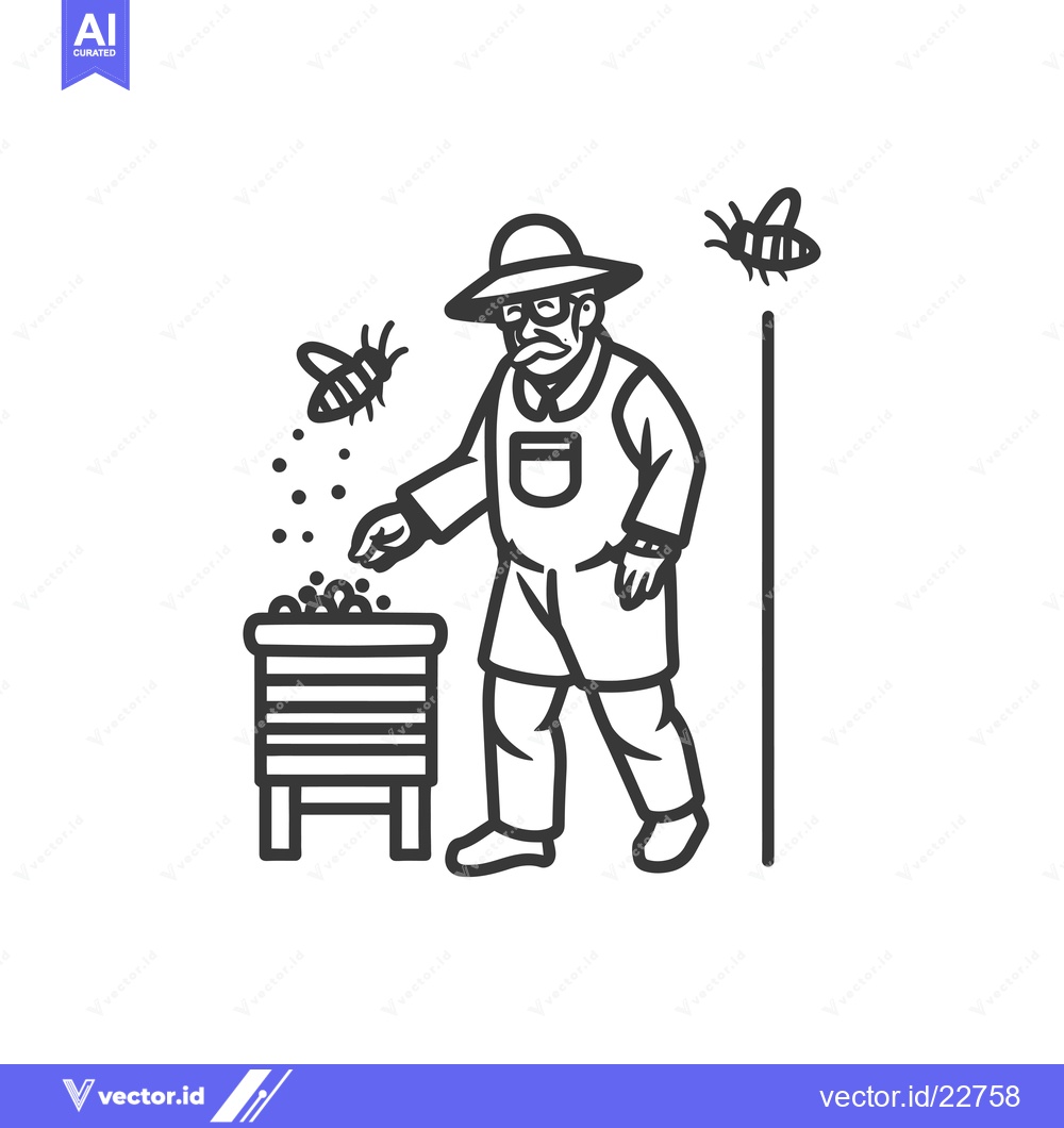 Premium Vector of Beekeeper feeding bees from a hive