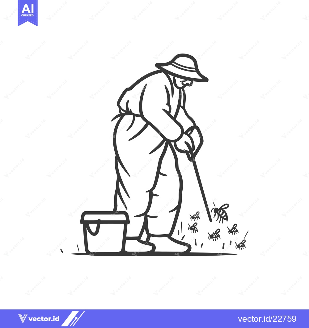 Premium Vector of Beekeeper Gathering Honey with a Bucket and Smoker