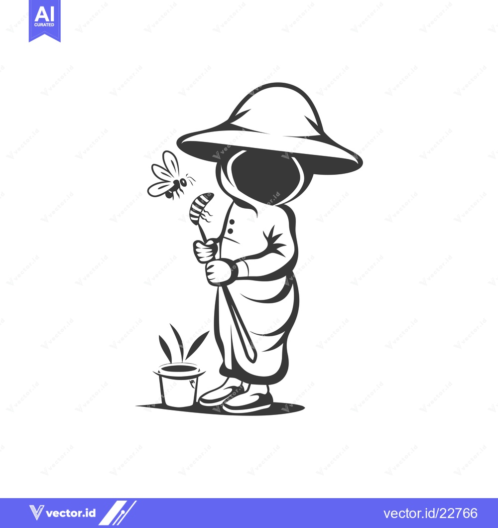 Premium Vector of Beekeeper with a Net and a Bucket