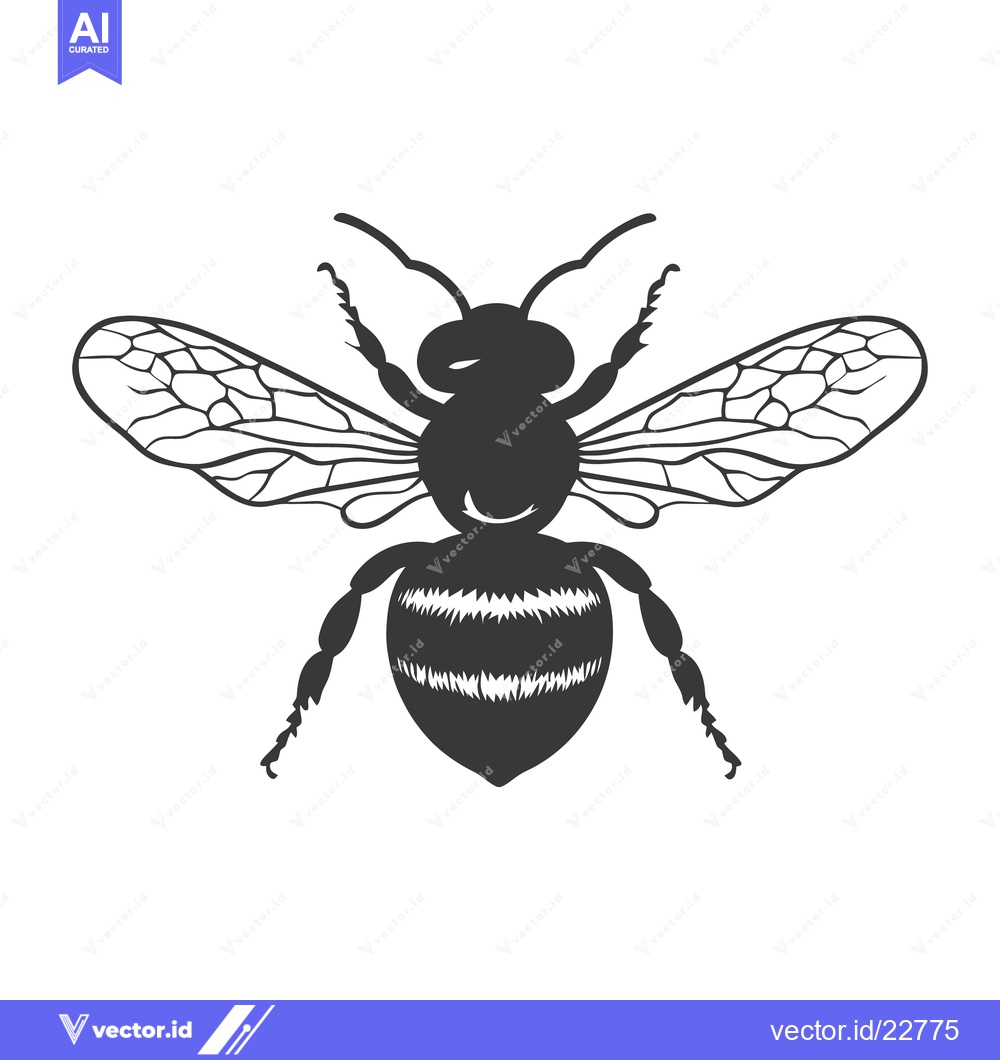 Premium Vector dari A simple black and white illustration depicts a flying honeybee