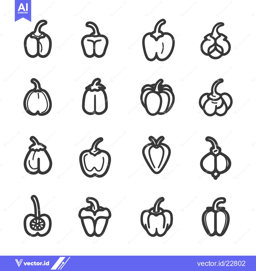 Premium Vector of Bell Pepper Line Art Icons Set